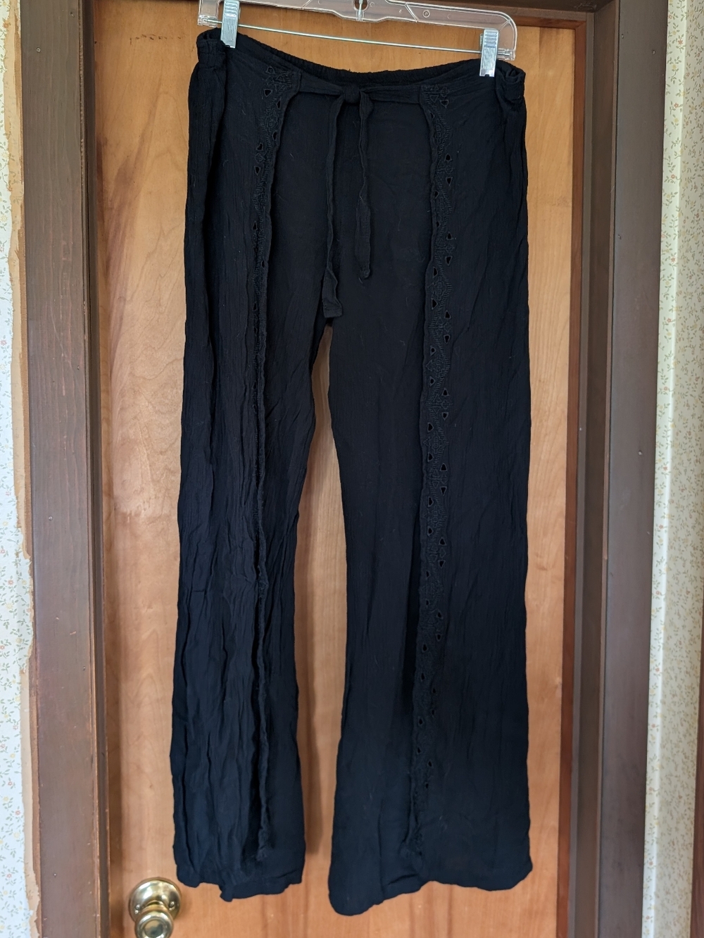 Y2K No Boundaries Black Wrap Wide-Leg Eyelet Trim Pants